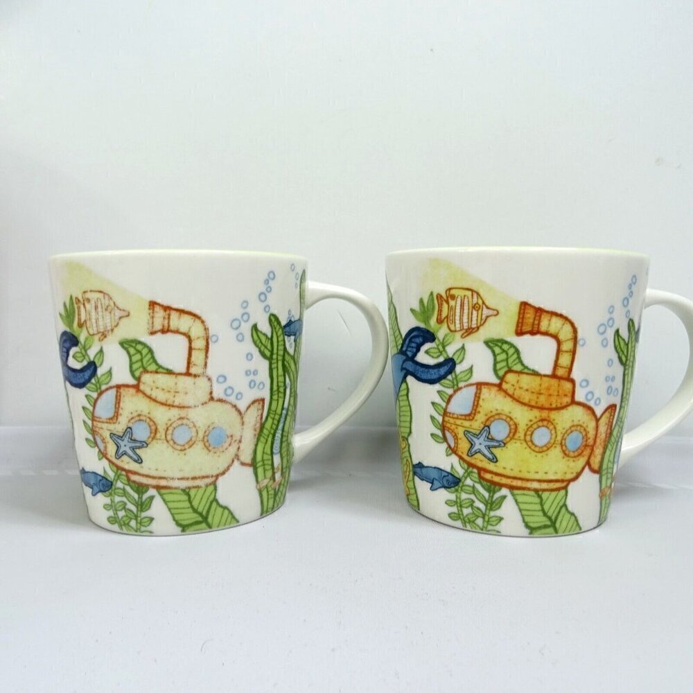 Lot 2 Starbucks Under the Sea Mugs Cup Whale Turtle Submarine Fish Ocean 1 faded